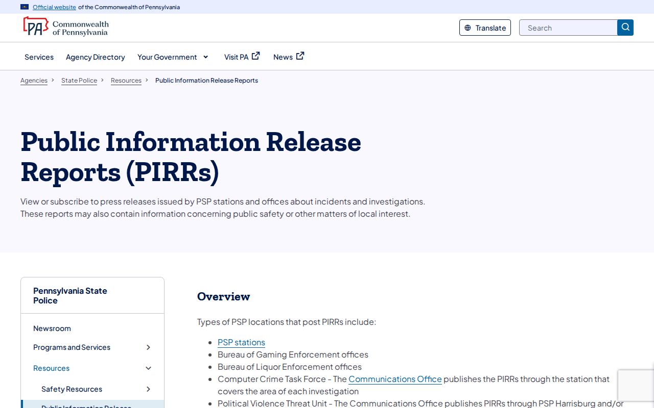 Pennsylvania State Police Forest County incident release report search